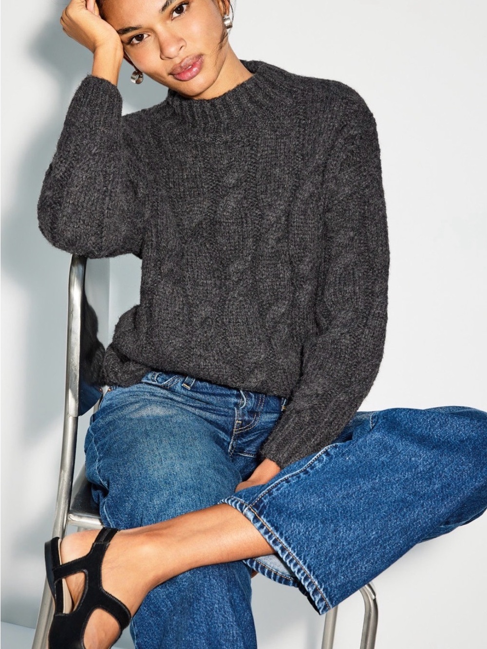 ROAM Charcoal Cable Crewneck Sweater